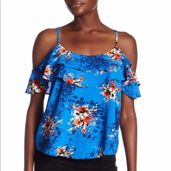 Willow & Clay Tops - Willow & Clay Cold Shoulder Ruffle Floral Blouse